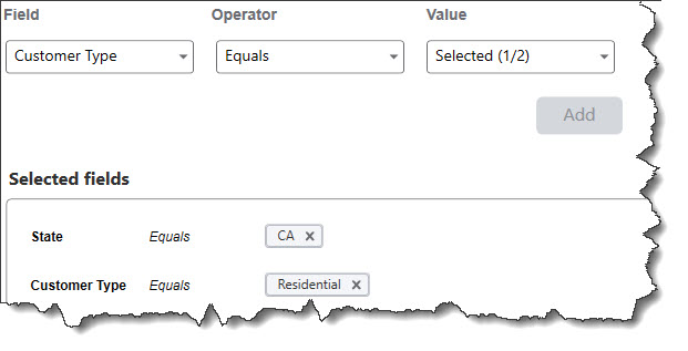 This set of filters would create a Customer Group that contains all of your residential customers in California.